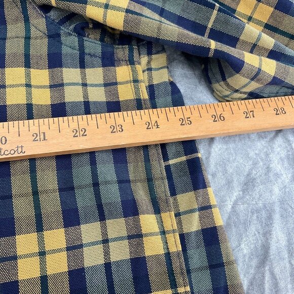 LL Bean Men Shirt XLarge Tall Blue Yellow Plaid Heavy Canvas Traditional Fit VTG - Picture 7 of 12
